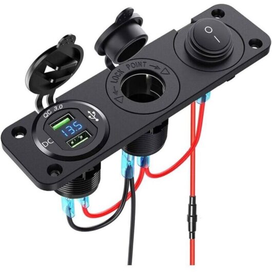 Dual Charger USB Plug LED Voltmeter 12V Switch Socket Four Function Panel For Car Marine RV Truck Car GPS (Blue-1)