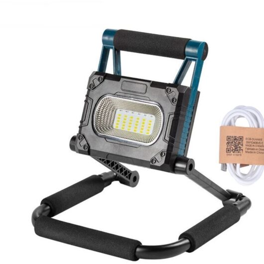 Energy-saving LED work light, rainproof, built-in 3600 mAh battery, 36 LEDs, with stand, portable, suitable for home maintenance and camping.
