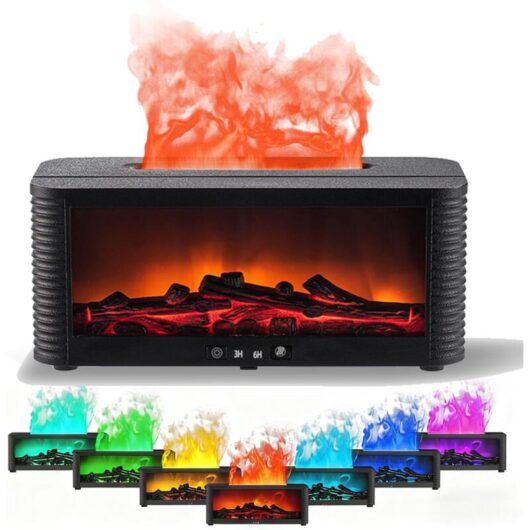 Essential Oil Diffuser Fireplace - Faux Fireplace with Realistic Flame Effect, 4-in-1 Home Fragrance Diffuser, 7 Light Modes, Remote Control, 150ml