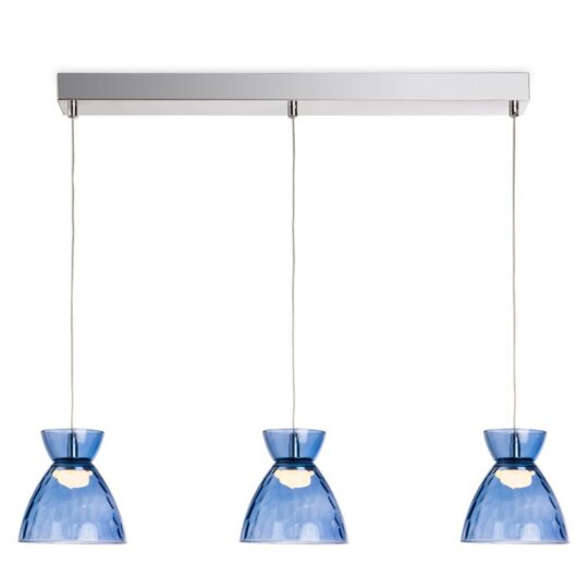 Firstlight 6841CHBL Royale LED 3 Light Bar Ceiling Light In Chrome With Blue Dimpled Glass