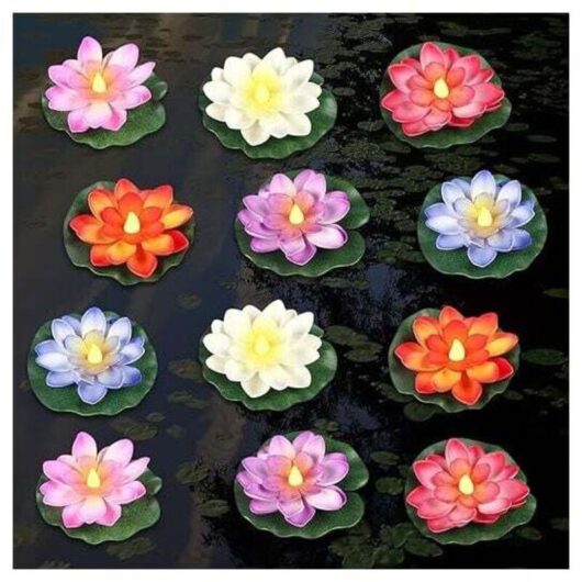 Floating Pool Lights, (5.9 inch/12 pieces) Artificial Floating Water Lilies with Yellow Light, Pool Light, Battery Operated Pool Lamp for Swimming