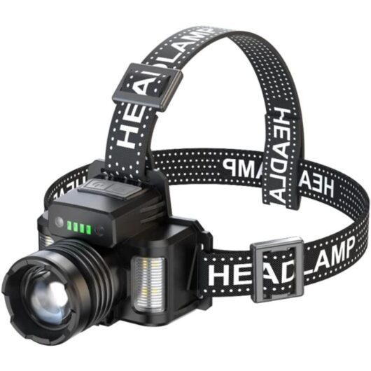 Gotrays - Headlamp, Rechargeable High Power led Headlamp with 30W Lamp Beads and Infrared Sensors + Three-Source Side Lights for Outdoor Camping,