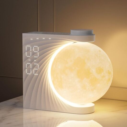 Ikodm - Moon Lamp with Light Alarm Clock, 2 Alarm Clocks, 8 Color rgb Moon Light, 10 Natural Sounds, 3 Brightness Levels Night Light Bedside Lamp for