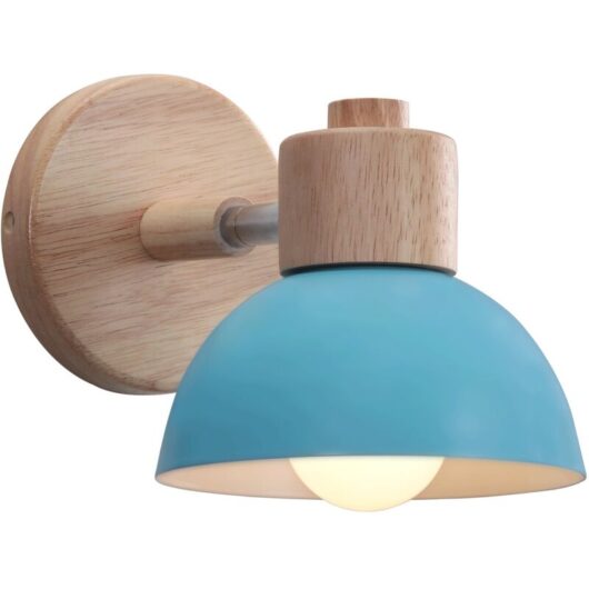 Industrial Modern Indoor Wall Light, Wooden Wall Lamp, E27 Vintage Lighting Fixture for Bedroom, Living Room, Hallway, Restaurant, Blue