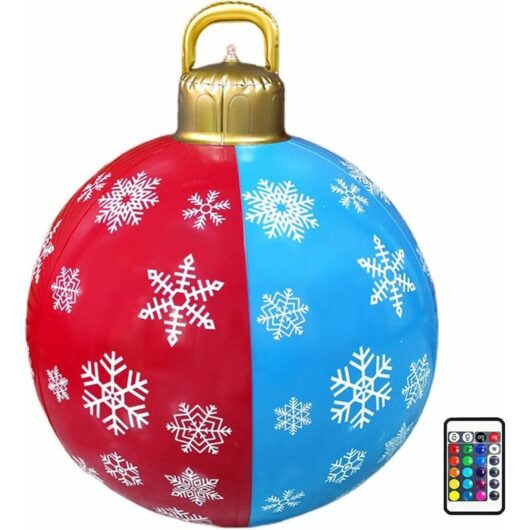Inflatable Christmas balls Large 60cm pvc light ball with adjustable lighting and remote control Christmas bauble for patio, yard, porch, pool