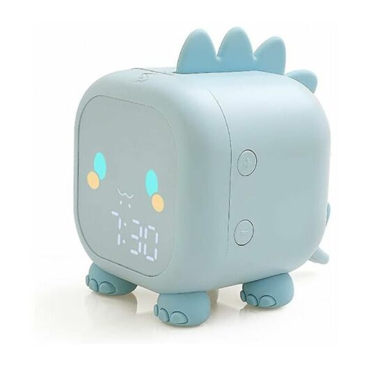 Kids Alarm Clock Cute Dinosaur Digital Alarm Clock usb Charging, Auto Display Time, Date, Temperature, Bedside Lamp with Snooze Function (Blue)
