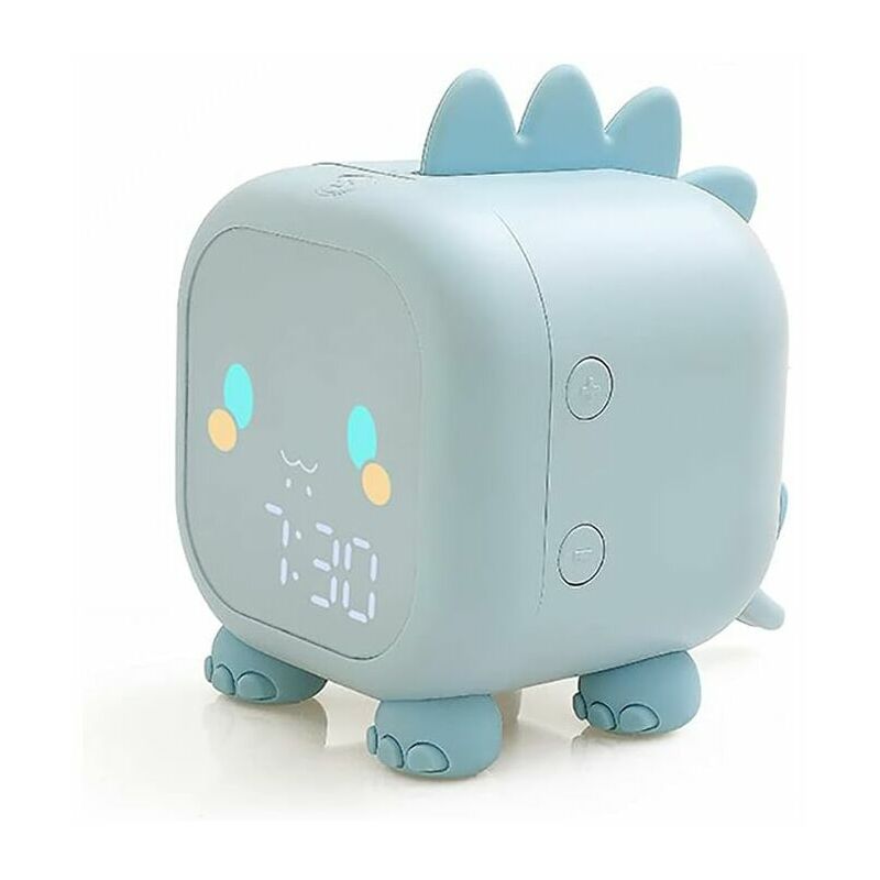 Kids Alarm Clock Cute Dinosaur Digital Alarm Clock usb Charging, Auto Display Time, Date, Temperature, Bedside Lamp with Snooze Function (Blue)