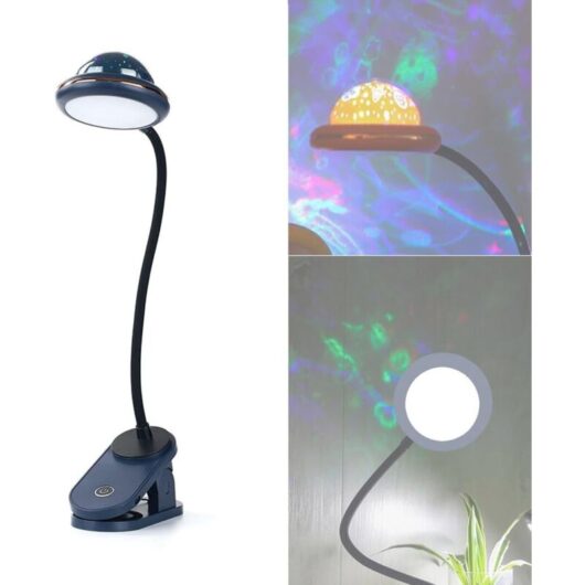 Kids Clip Lamp, usb Rechargeable led Clip-on Reading Light with Star Projection, Gooseneck Bedside Lamp, 360° Touch Dimmable, Star Clip Night Light