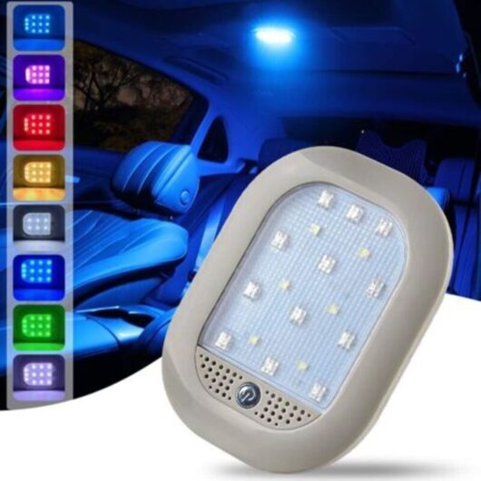 LED Car Interior Ceiling Light, Wireless Rechargeable 8-Color Car Ceiling Light, with Voice Control Function for Car, Truck, Closet, Cabinet,