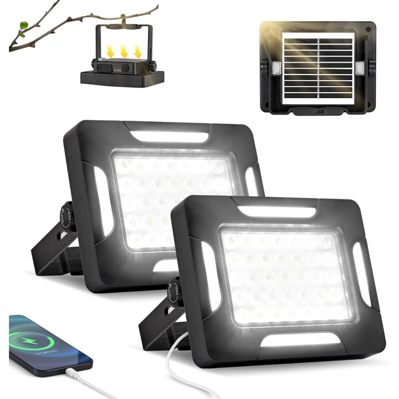 LED Portable Solar Camping Lights with Dimmable Stand, 2000LM, Rechargeable Solar Work Lights with Magnetic Mount, IP67 Waterproof, 5 Light Modes,