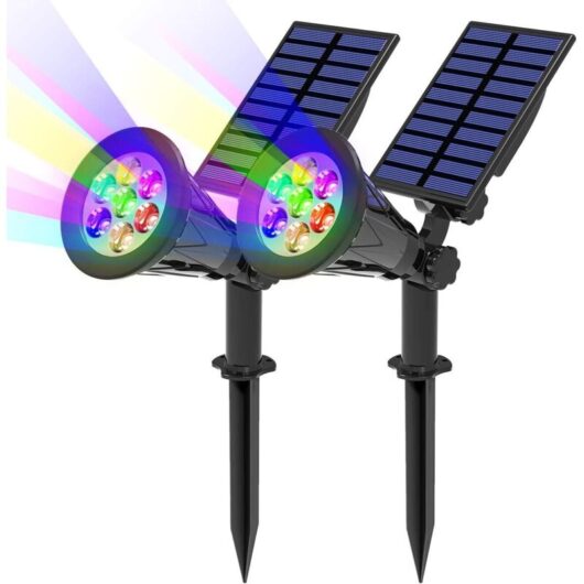 LED Solar Light 2Packs Solar Spotlight with 7 Colors Changing Outdoor Wireless Waterproof IP65 Garden Lamp with 180° Adjustable Outdoor Solar