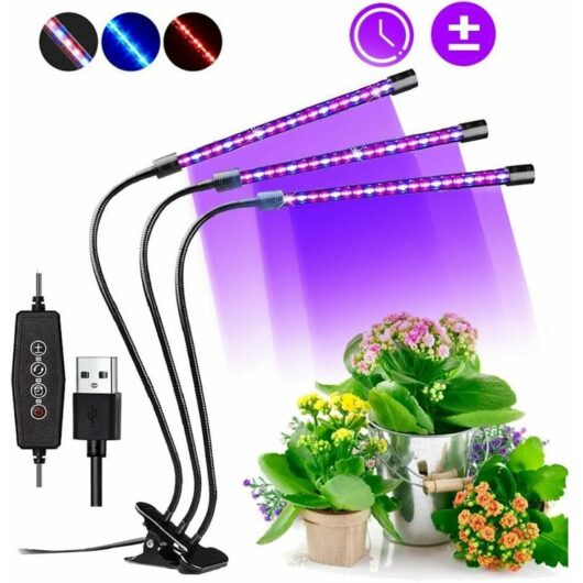 Lampe de Croissance,60 led Spectre complet Réglable Lampe Horticole Clipable Lampe de Plante avec 3 minuterie et Fonction Auto on/off Lampe