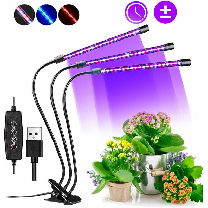 Lampe de Croissance,60 led Spectre complet Réglable Lampe Horticole Clipable Lampe de Plante avec 3 minuterie et Fonction Auto on/off Lampe