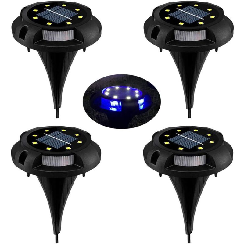 Led Solar Lawn Light, 8 led Solar Garden Spotlights 4 Pack Waterproof IP65 Decorative Lawn Lamp for Pathway Garden Patio Yard Lawn White (Natural