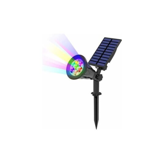 Led Solar Lights, 2 Pack Solar Spotlights with 7 Color Changing, IP65 Waterproof Wireless Outdoor Garden Lamp with 180° Adjustable Solar Spotlight