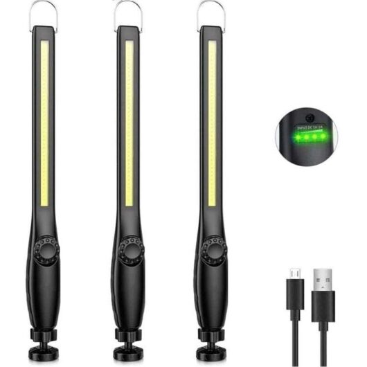 Led Work Light for Mechanics, Rechargeable Work Lamp, Dimmable cob Workshop Lamp, led Flashlight for Car, Garage, Camping (3 Pack) Mumu