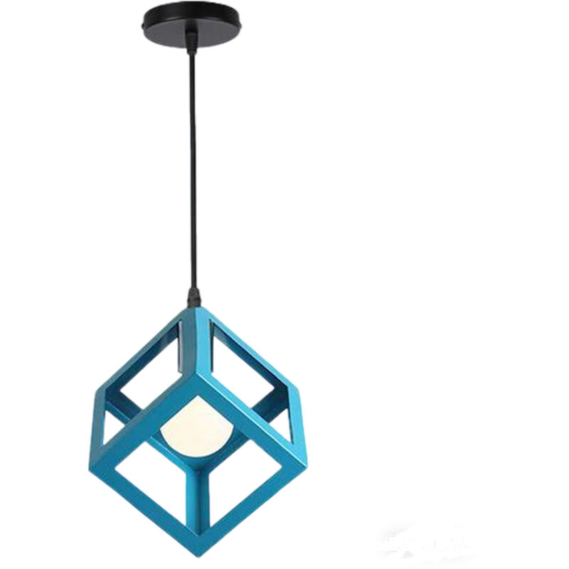 Light Blue Square Metal Ceiling Lamp Geometric Cube Pendant Light E27 Modern Pendant Lights Modern Pendant Lights For Loft Cafe Bar Restaurant