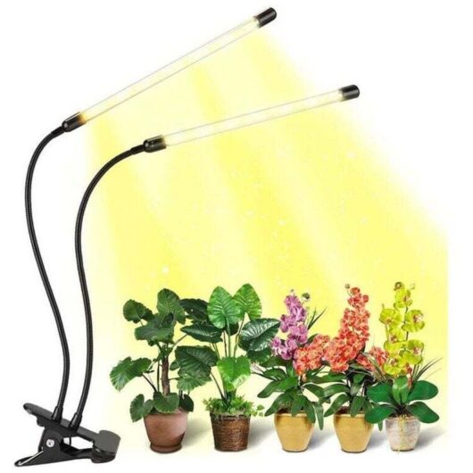 Light LED for cultivation, light for cultivation of indoor plants, light for indoor plants with clip and 2 LED heads (light red and blue),