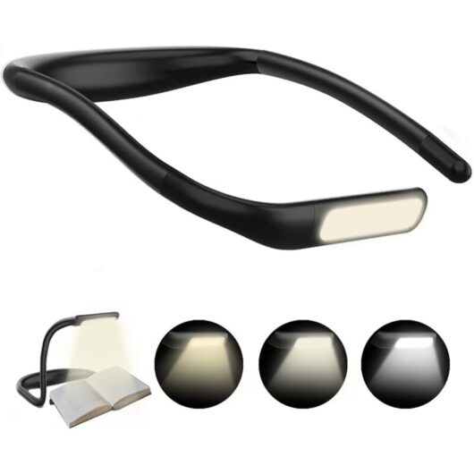 Linghhang - Rechargeable Neck Reading Light, 1800mAh Foldable led Desk Lamp, Stepless Dimming & 3 Color Modes, 270° Rotation Adjustment, Ideal for