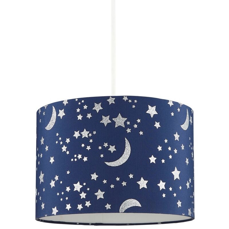 Litecraft - Glow Light Shade 30cm Easy Fit Moon and Stars Lampshade - Blue