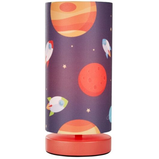 Litecraft - Glow Outer Space Table Lamp With Multicoloured Cylinder Shade - Red