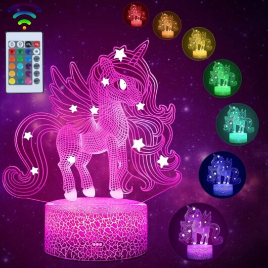 Longziming - Unicorn night light for children, 3D lamp, for gifts, birthday, festival, bedroom, decoration lamp, children's birthday gift idea