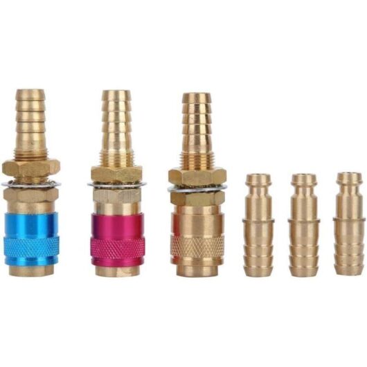 Lot of 3 adapters M10 with gas and refroidissement by water - Raccord rapide - Connecteur de tuyau - Rouge/jaune+bleu - Pour lamp de soudage TIG