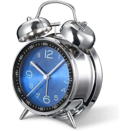 Loud Alarm Clock for Deep Sleepers, 4-Inch Non-Ticking Quartz Movement, Backlight, Dual Chimes (Blue)