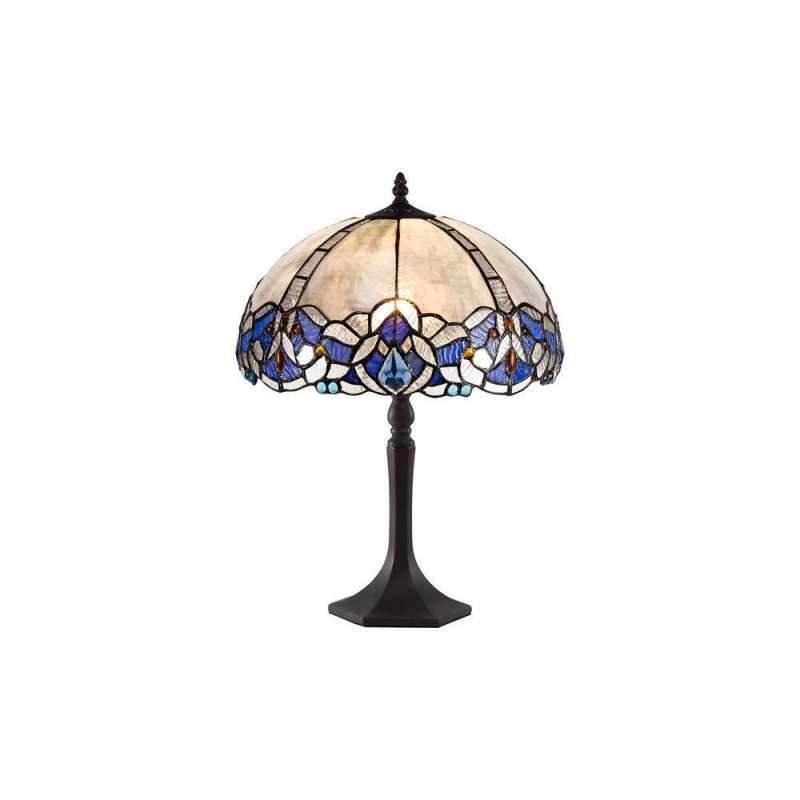 Meccha 1 Light Octagonal Table Lamp With 300mm Blue, Clear And Black Tiffany Shade