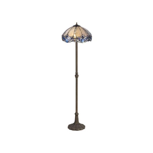 Meccha 2 Light Leaf Floor Light With 400mm Blue, Clear And Black Tiffany Shade