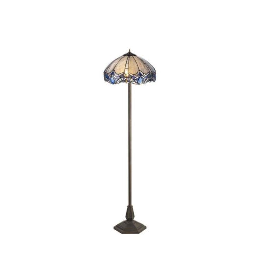 Meccha 2 Light Octagonal Floor Light With 400mm Blue, Clear And Black Tiffany Shade