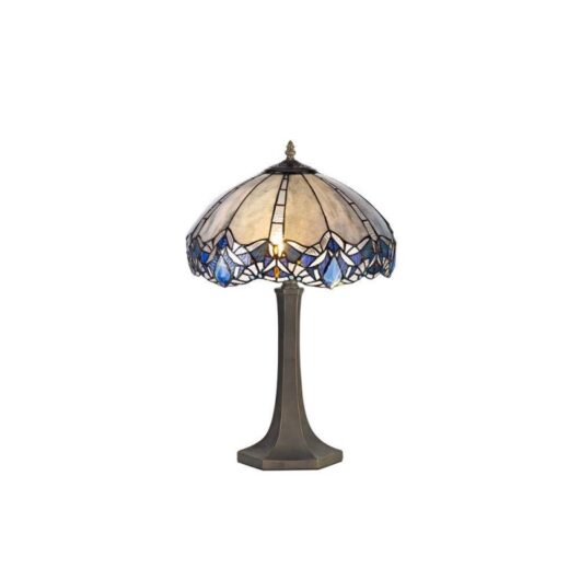 Meccha 2 Light Ogtagonal Table Lamp With 400mm Blue, Clear And Black Tiffany Shade