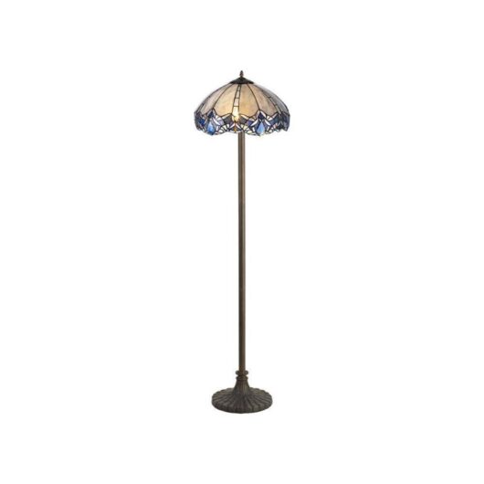 Meccha 2 Light Stepped Floor Light With 400mm Blue, Clear And Black Tiffany Shade