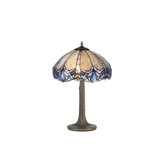 Meccha 2 Light Tree Table Lamp With 400mm Blue, Clear And Black Tiffany Shade