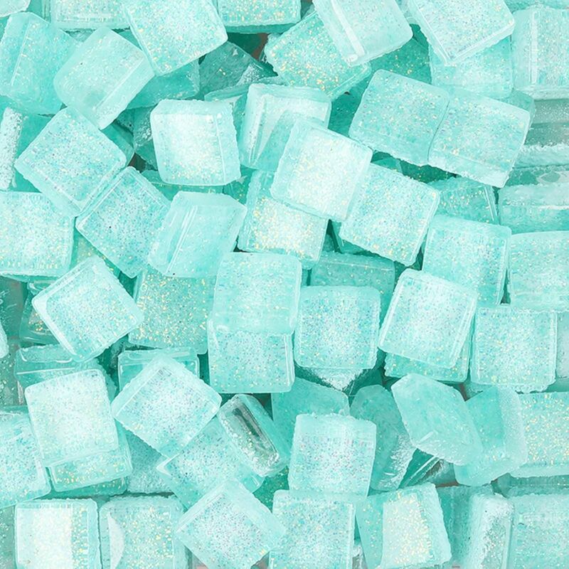 Memkey - 1 kg glass mosaic tiles, square glass mosaic glass pieces for crafting, decorating, 1 x 1 cm (water blue)
