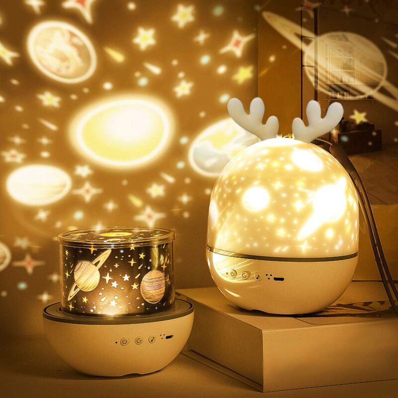 Memkey - Baby Night Light Projector, led Night Light for Kids, Musical and Glowing Lamp, 360° Rotatable, 8 Songs, 6 Projection Movies, Star Projector