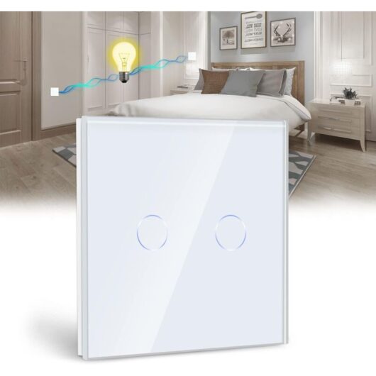 Memkey - Two-way touch switch, white 2-way light switch with led indicator, touch switch with touch sensor, crystal glass panel, no neutral wire