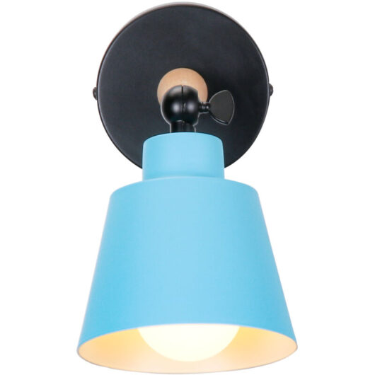 Minimalist Wall Sconce Nordic Blue Modern Wood Wall Lamp Retro Wall Lights For Bedroom Bedside Hallway E27