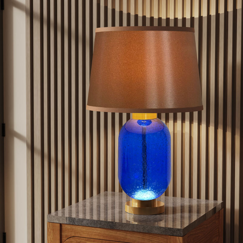 Modern Home Table Lamp Starry Sky Blue Glass Bottle Pedestal Bedroom Living Room, 3 Lighting Colors