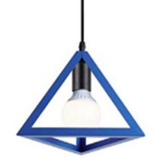 Modern Pendant Light Metal Triangle Cage Ceiling Hanging Light for Kitchen Island Living Room Dining Room E27 Blue