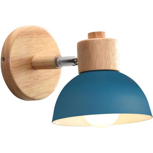 Modern Retro Wall Lights Nordic Wall Lamp 15CM Wood Metal Wall Sconce Adjustable Angle Simple For Bedroom Living Room (Blue) E27