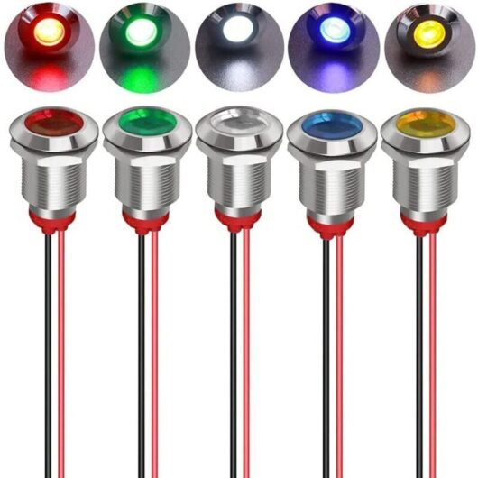Never used] 5pcs 12mm 12/24 vdc led Metal Indicator - Waterproof Light Signal Pilot Lamp Directional Dashboard with Wire