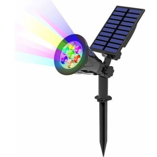 Never used] 7 led Solar Light, 2 Packs, Solar Spotlight with 7 Color Changing, Outdoor Wireless, Waterproof, IP65, Garden Lamp with 180° Adjustable