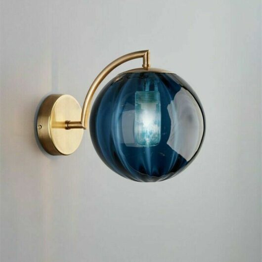 New Nordic Modern Wall Lamp Ø15CM Blue Glass Ball Wall Light Fixture Metal Bracket Sconce (Blue)