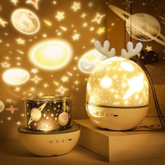 Night Light Projector for Kids, LED Night Light for Children, Musical and Bright Lamp, 360° Rotation, 8 Songs, 6 Projection Movies, Star Projector
