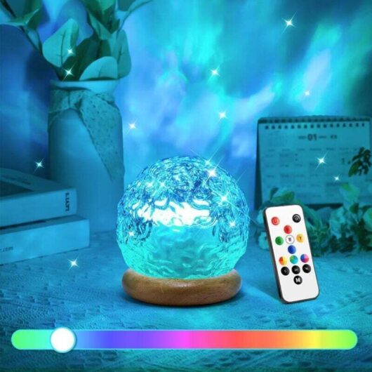 Northern Lights Wave Effect Projector Lamp, Crystal Night Light with Remote Control and Timer, 16-Color Water Wave Mood Light, Bedside Lamp for