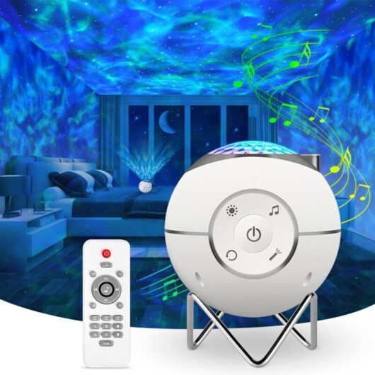 Odipie - Rotating Starry Sky Projector, Rechargeable usb led Music Projector Lamp with 14 Modes, Remote Control, Timer and Metal Bracket for Kids,