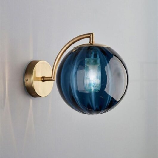 OrchidNew Nordic Modern Wall Sconce 15CM Blue Glass Ball Sconce Light Fixture Metal Bracket Sconce (Blue)