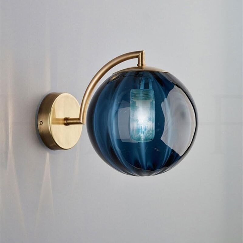 OrchidNew Nordic Modern Wall Sconce 15CM Blue Glass Ball Sconce Light Fixture Metal Bracket Sconce (Blue)