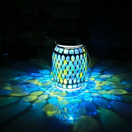 Outdoor Chandelier Solar Mosaic Lamp, Solar Table Lamp and Cool Blue Mosaic Glass Lamp, Outdoor Waterproof Solar Night Lamp, Garden Yard Pathway Yard